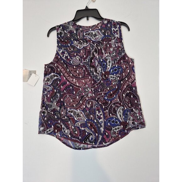 KASPER Women's Top Size S Sleeveless VNeck Paisley Print Tunic Eggplant Multi 24 - Picture 2 of 10